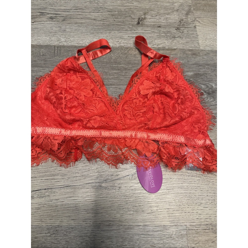 Avid Love Lacy Red/orange Bralette Size L NWT Sexy Flirty Beautiful Flattering